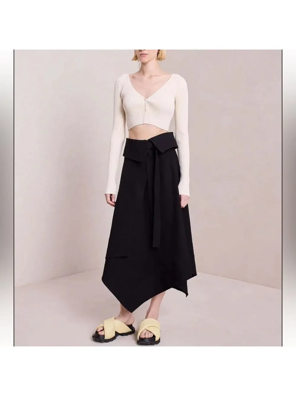NEW A.L.C. Mackenzie Linen Midi Wrap Skirt Black Size 10